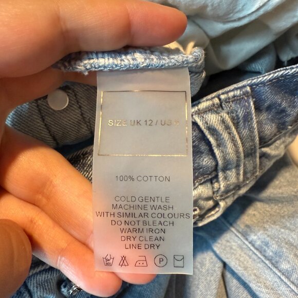 Maniere De Voir Women 8 Marble Print Mom Jeans Light Wash Tapered Leg STAINS - Picture 5 of 9